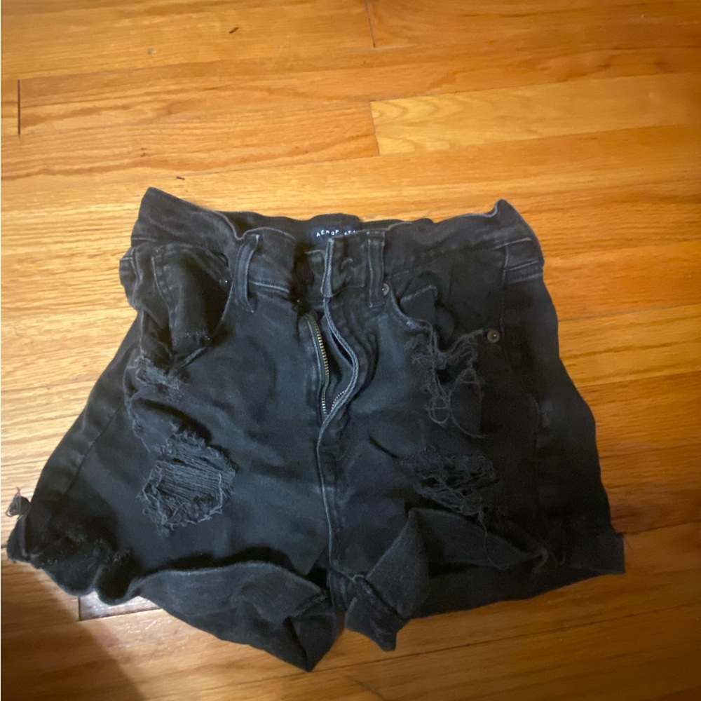 Black ripped Aeropastle high rise shorts